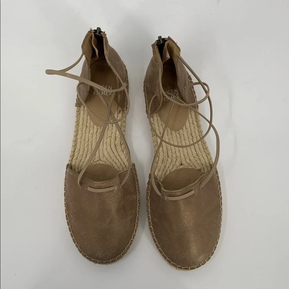 Eileen Fisher Lace-up Espadrille Shoe bronze strappy metallic flat new 8.5
